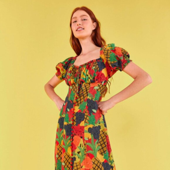 FARM Rio Fruit Salad Square Neck Midi Dress - Picture 1 of 13